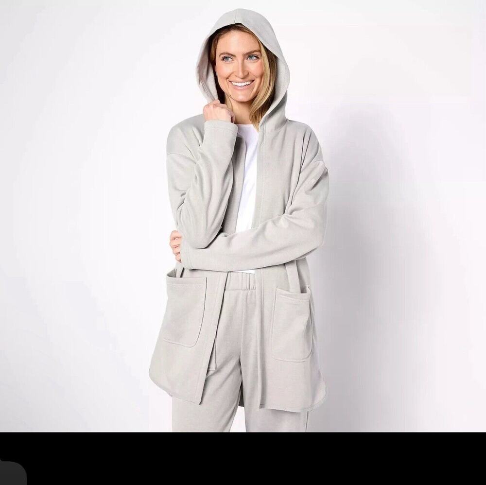 NWT Berkshire Homewear Jersey Plush Hooded Cardigan Grey Size 2X Cozy Loungewear